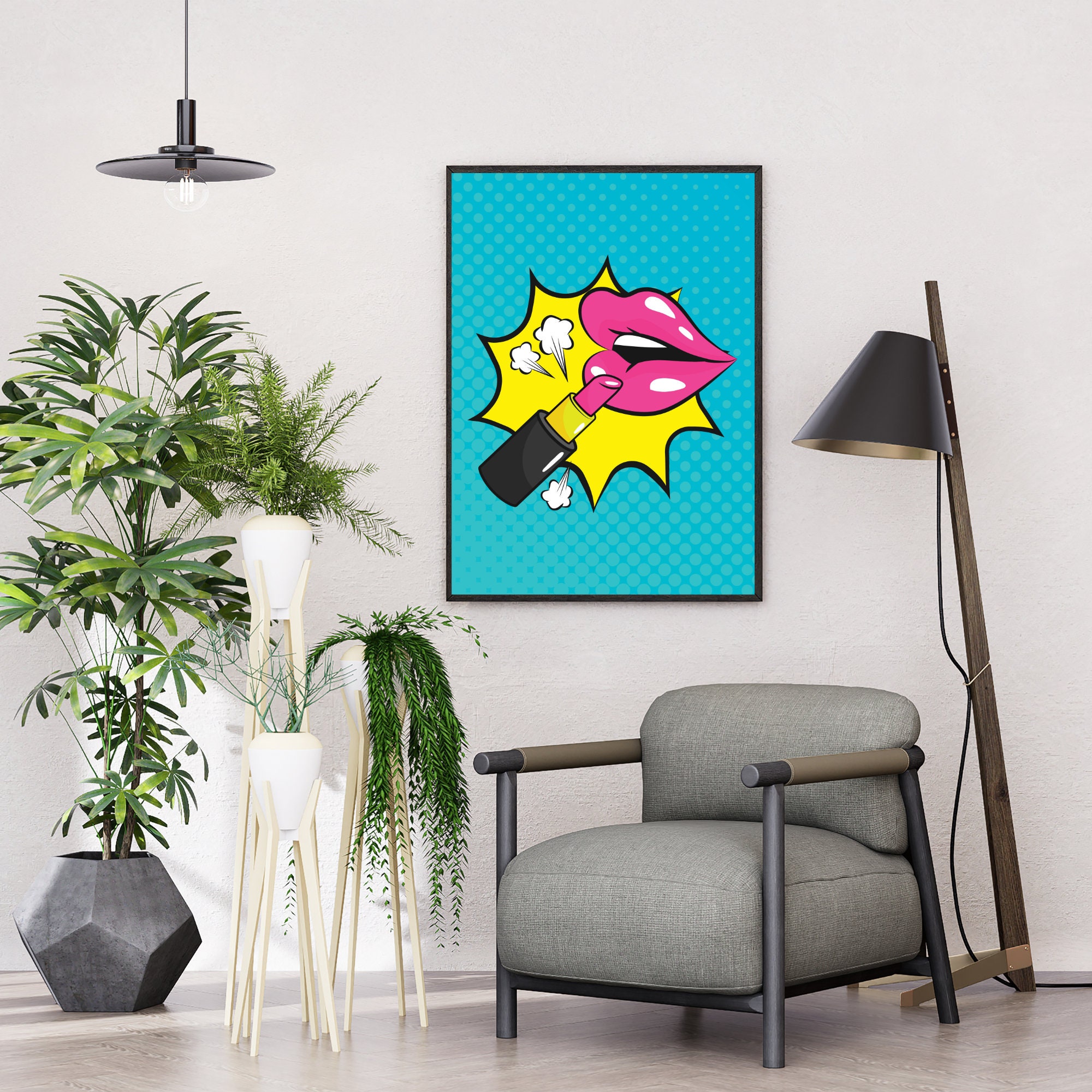 Lipstick Pop Art Wall Art, Comic Wall Art, Pop Art Wall Decor, Pop Art ...