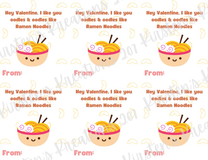 Printable Ramen Valentine's Day Cards, Noodles Valentine's, Instant ...