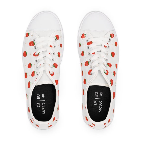 Strawberry Love Canvas Women's Low Top Sneakers, Hippie Shoe
