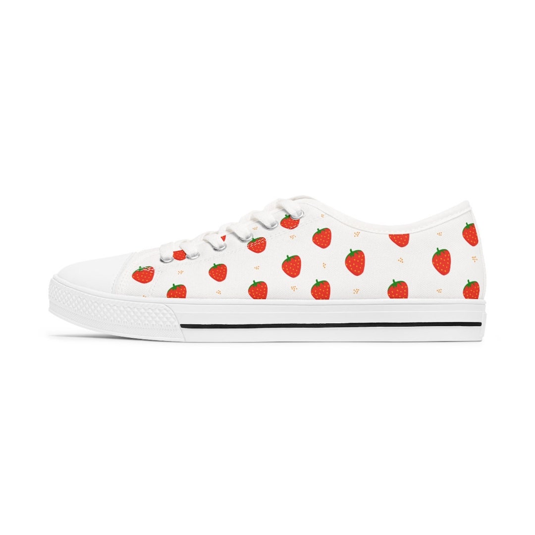 Strawberry Love Canvas Women's Low Top Sneakers, Hippie Shoe