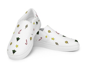 I love Xmas! Christmas Vans Style Shoes, Women's Fashion, Women’s slip-on canvas shoes