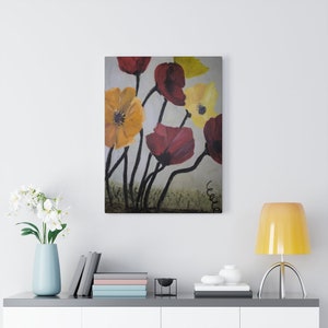 Flowers in the Wind Painting Stretched Canvas, canvas mixed media painting, abstract art, landscape art signed