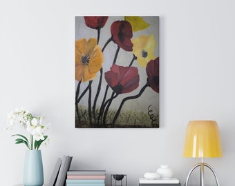 Flowers in the Wind Painting Stretched Canvas, canvas mixed media painting, abstract art, landscape art signed