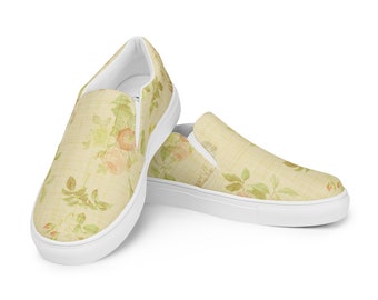 Vintage Floral Vans Style Women’s slip-on canvas shoes, fashion shoe, custom vans