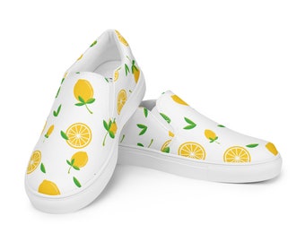 Lemon Time vans style Women’s slip-on canvas shoes, vans custom, women's slip-on fashion