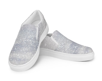 Silver Sparkles Women’s slip-on canvas shoes, women's van style shoes, slip-on fashion