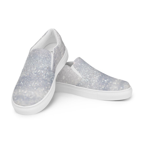 Silver Sparkles Women’s slip-on canvas shoes, women's van style shoes, slip-on fashion