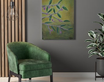 Beauty Bush in Sunlight Painting Stretched Canvas, canvas mixed media painting, abstract art, landscape art signed