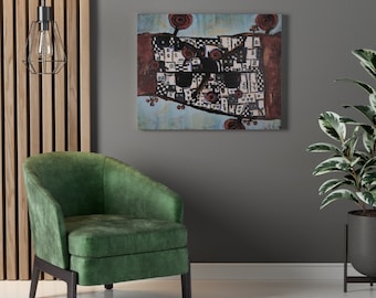 Two Cities Painting Stretched Canvas, canvas mixed media painting, abstract art, Modern art signed