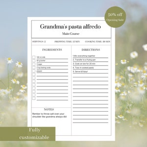 Recipe Book Template Recipe Cards Minimal Recipe Binder Printable 8.5x 11 Farmhouse Food Planner cookbook template