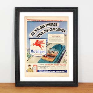 1950&#39;s Mobil Gas Magazine Ad Print - Retro Mobil Oil Advertisement