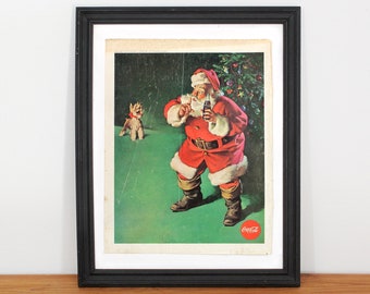 1961 Coca-Cola Magazine Ad Print - Coke Santa and Puppy