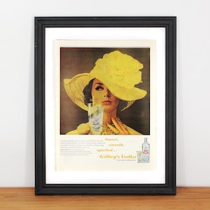 1960&#39;s Vodka Magazine Ad Print - Yellow Hat Print - Liquor Art Print