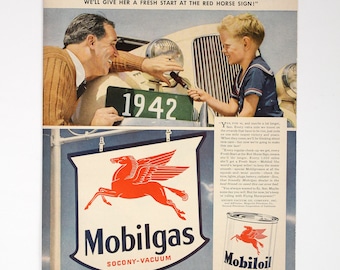 1942 Mobiloil Magazine Ad - Vintage Mobil Art