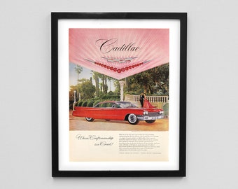 1960 Cadillac Magazine Ad Print - Pink Red Car Room Decor