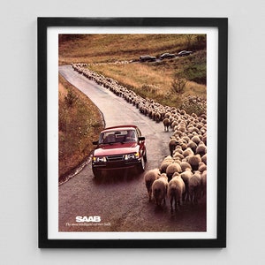 1984 Saab Magazine Ad Print - Sheep Herd