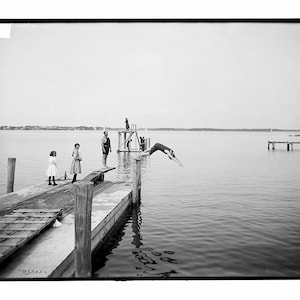 Bathing at Shelter Island Early 1900&#39;s Print - Family Swimming Photo