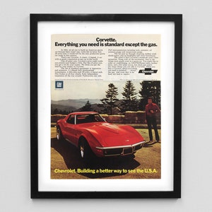 Red Corvette Magazine Ad Print - 70's Chevy Sports Car Photo