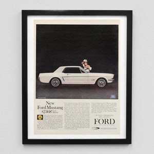 Mustang 1964 Magazine Ad Print - White Hardtop Car