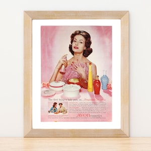 1960 Cosmetic Magazine Ad Print - Pink Beauty Decor - Feminine Bathroom Decor