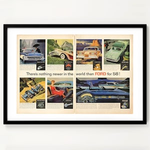 1958 Ford Magazine Ad Print - 50&#39;s Car Illustration