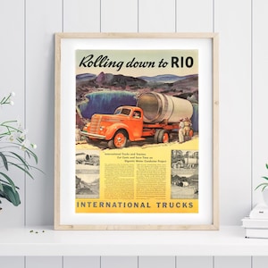 1940 International Trucks Vintage Magazine Ad Print - Rolling down to Rio
