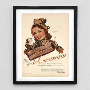 1942 Chesterfield Cigarettes Magazine Ad Print - Tobacco Ad Decor - 40&#39;s Wall Art