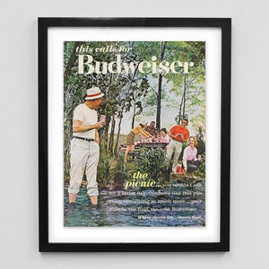 1963 Budweiser Magazine Ad Print - Bud Beer Family Picnic