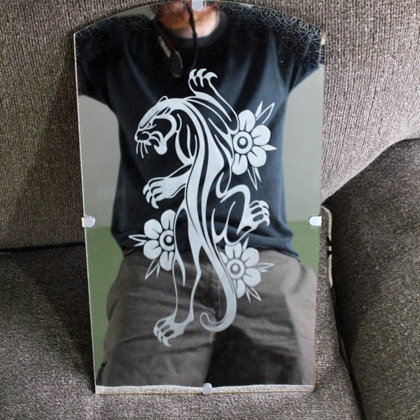 Traditional Panther Etched Mirror - Tattoo Shop Design Art Decor