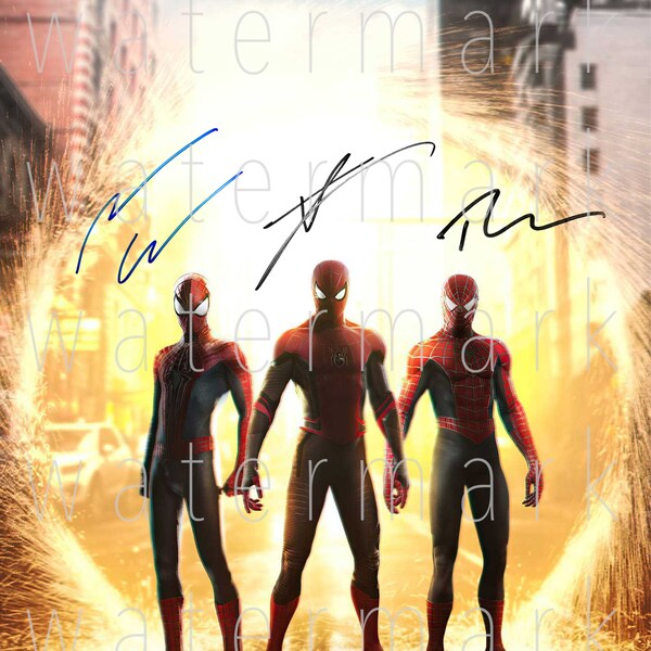 Spider-Man No Way Home, Tom Holland, Tobey Maguire, Andrew Garfield, Spiderman firmado 8"x10" foto autógrafo fotografía póster impresión reimpresión