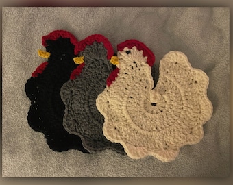 Handmade Crochet Chicken Potholder - Farmhouse Kitchen Decor