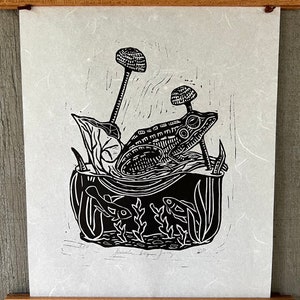 Frog Linocut Print, "Florida Bog Frog", Handmade Linocut