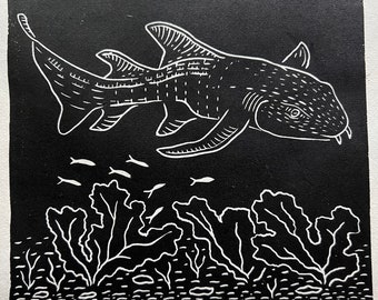 Nurse Shark Print, Handmade Linocut Print