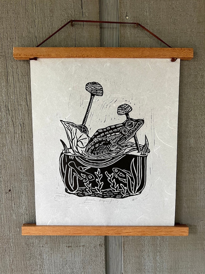 Frog Linocut Print florida Bog Frog Handmade Etsy