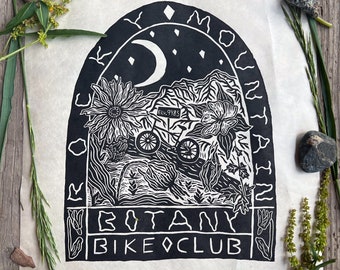 Rocky Mountain Wildflowers Print, &quot;Botany Bike Club&quot;, Handmade Linocut Print