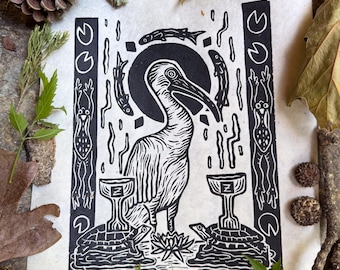 Ibis Linocut Print, "Ascendant", Handmade Linocut Print