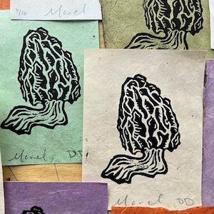 Mini Mushroom (Morel) Linocut Print