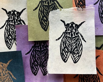 Mini Cicada Linocut Print