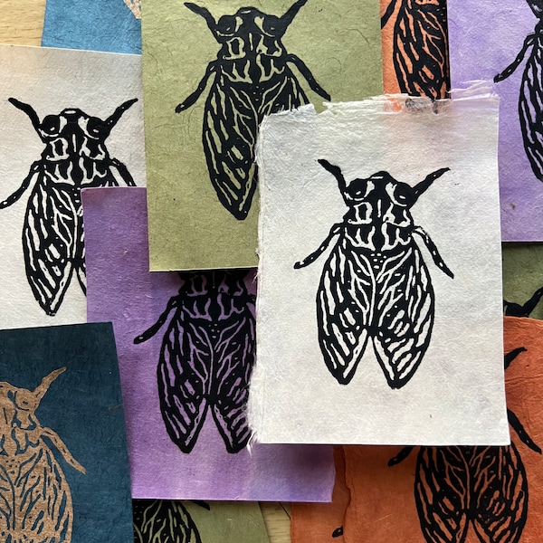 Mini Cicada Linocut Print