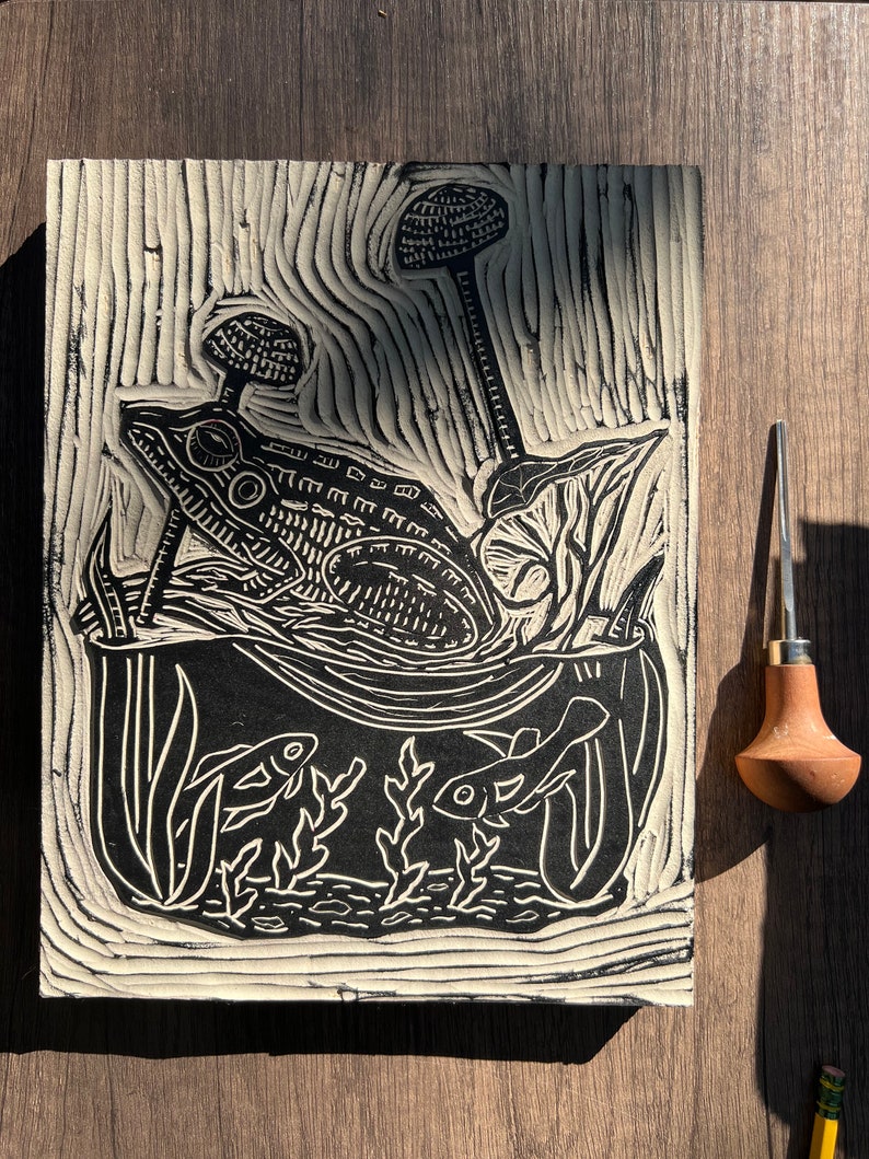 Frog Linocut Print, 