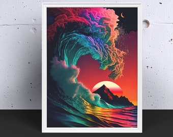 Fine Art Big Wave Ocean Print, Digital Art Print, AI Generated, Wall Art, AI Art, Digital Download, Home Decor, Printable