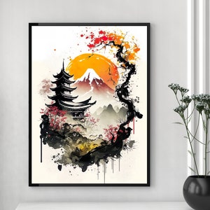 Japanese Landscape Digital Art Print, AI Generated, Wall Art, AI Art, Digital Download, Home Decor, Printable