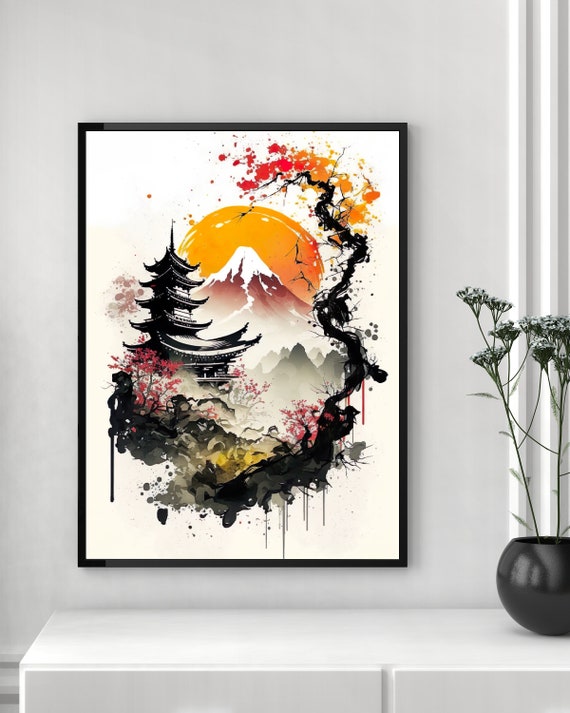Japanese Landscape Digital Art Print, AI Generated, Wall Art, AI Art, Digital Download, Home Decor, Printable