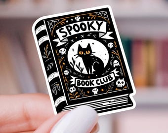 Spooky Book Club Sticker: Black Cat Halloween Vinyl Decal