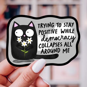 Funny Black Cat Sticker: Political Humor Vinyl Decal