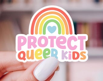 Sticker en vinyle Protect Queer Kids : Sticker arc-en-ciel rétro
