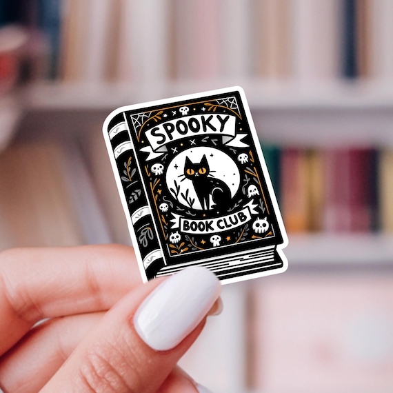 Spooky Book Club Sticker: Black Cat Halloween Vinyl Decal
