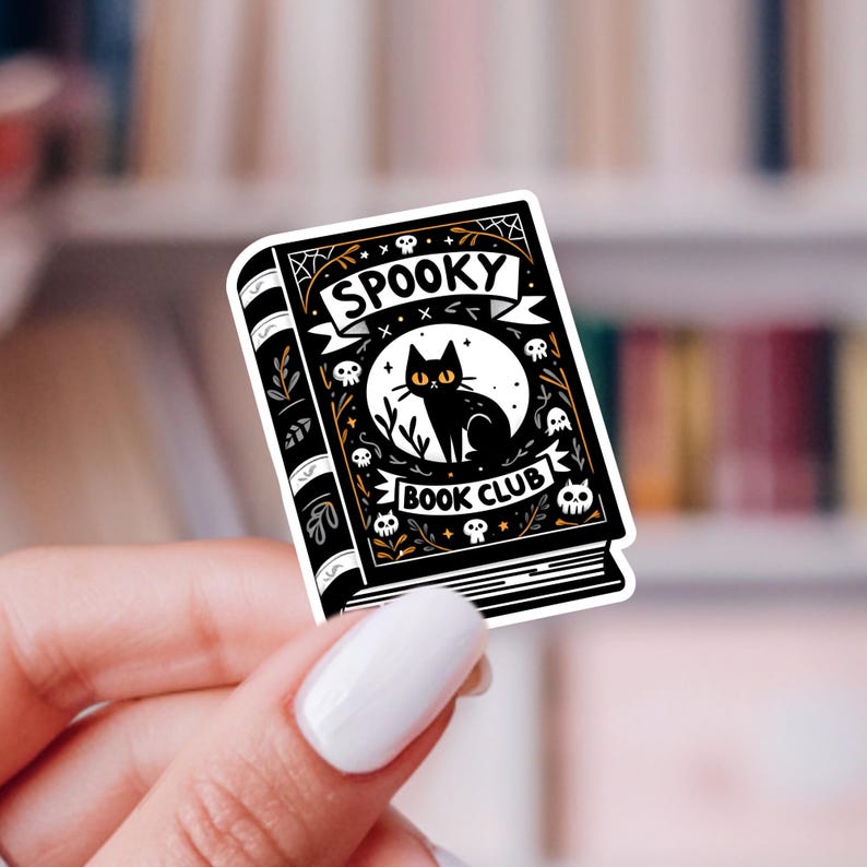 Spooky Book Club Sticker: Black Cat Halloween Vinyl Decal image 1