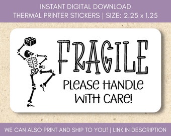 PNG Sticker Download, FRAGILE Plese Handle With Care, Halloween Thermal Label Design, 2.25&quot; x 1.25&quot;, Small Business TL66