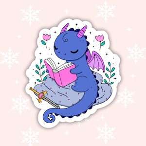 Cute Fantasy Dragon Vinyl Sticker | Durable, Water-Resistant | Kindle, Laptop, Planner | Book Lover Gift, Stocking Stuffer